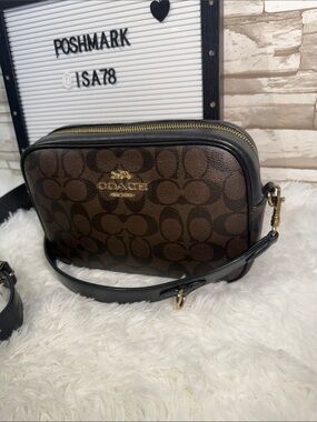 COACH Jamie Camera in signature Canvas Brown Black Crossbody Bag